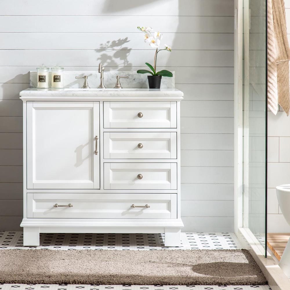 Silkroad Exclusive 36-inch Carrara White Marble Top Single Sink Bathroom Vanity - V08036WWC - Molaix600316840422Bathroom VanityV08036WWC