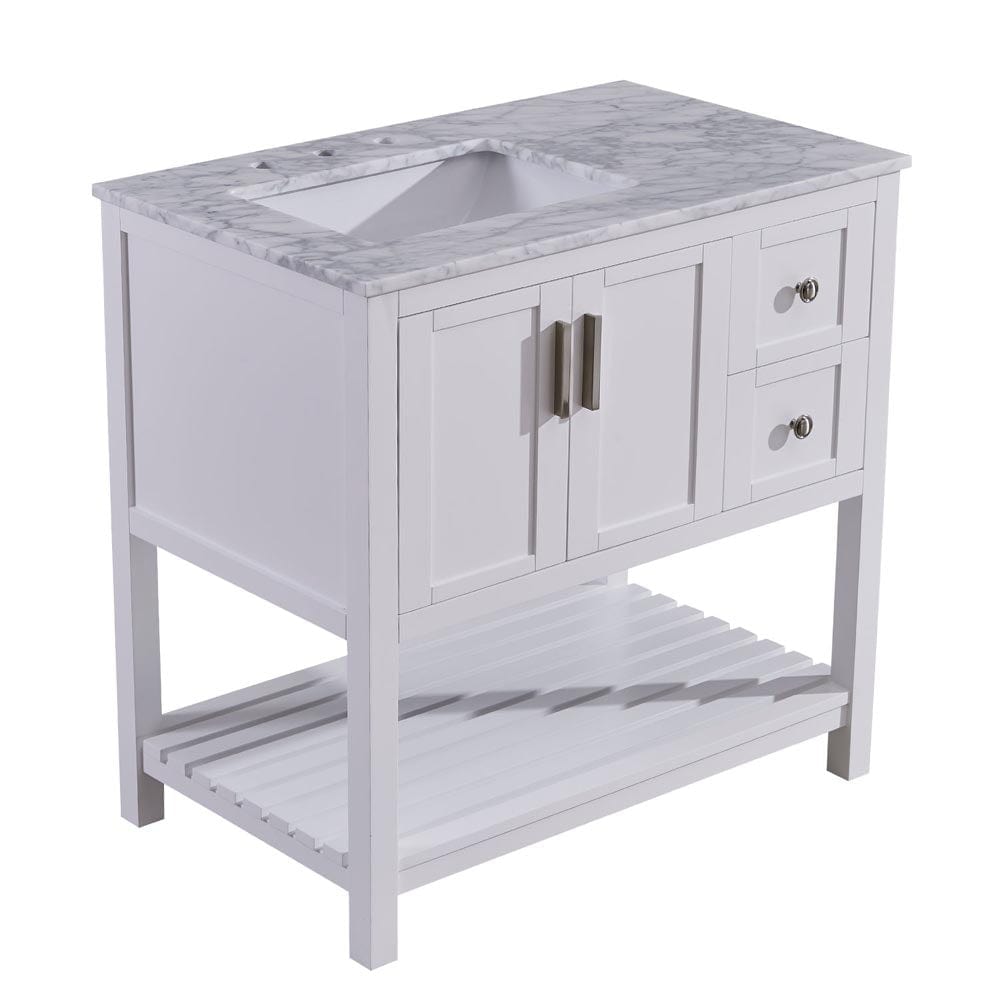 Silkroad Exclusive 36-inch Carrara White Marble Top Single Sink Bathroom Vanity - V10036WWSL - Molaix600316839402Bathroom VanityV10036WWSL