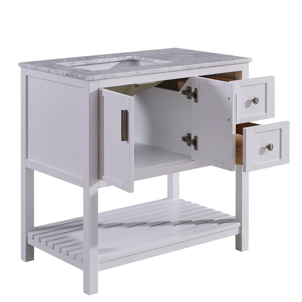 Silkroad Exclusive 36-inch Carrara White Marble Top Single Sink Bathroom Vanity - V10036WWSL - Molaix600316839402Bathroom VanityV10036WWSL