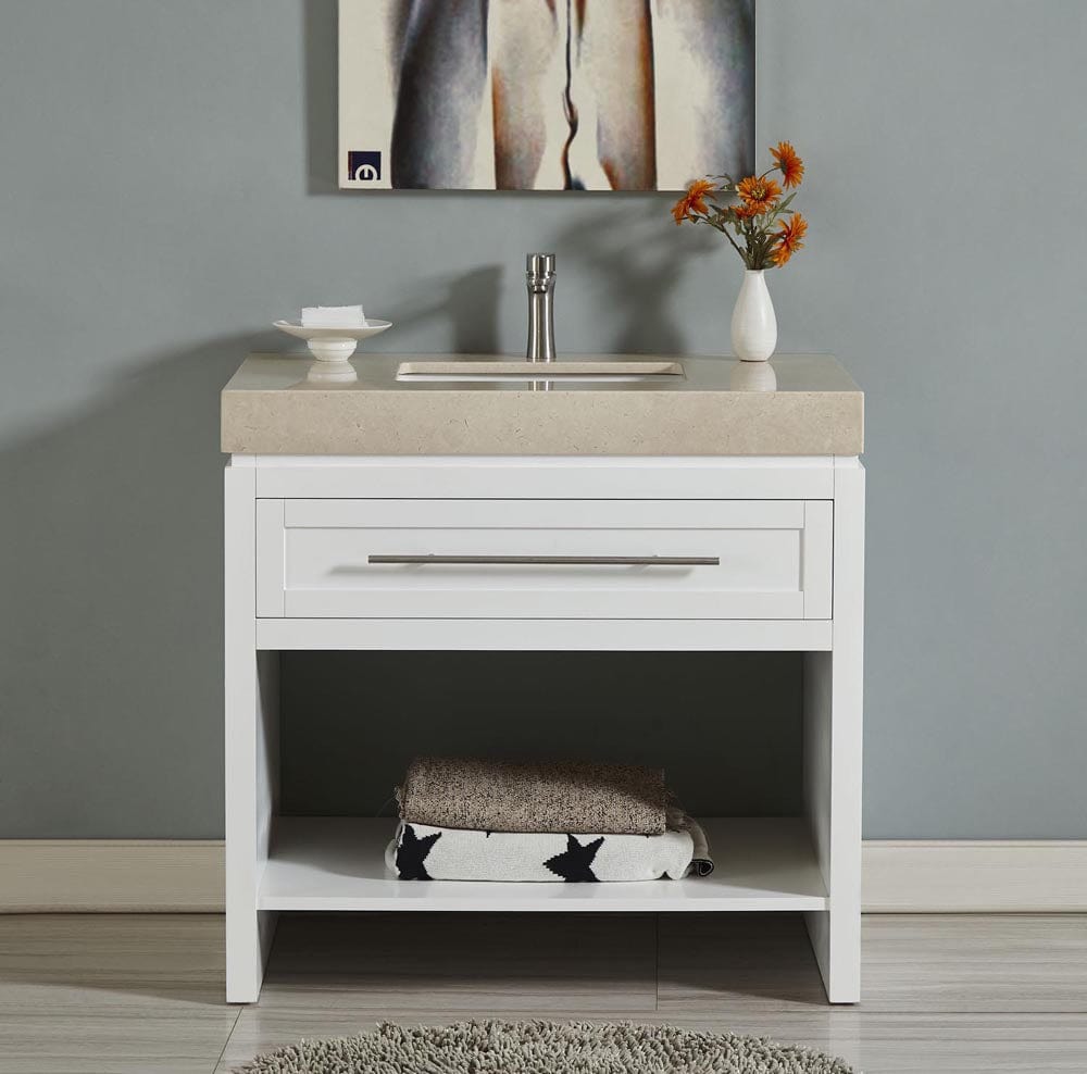 Silkroad Exclusive 36-inch Crema Marfil Marble Top Single Sink Bathroom Vanity - C01136WC_T0236CSC - Molaix600316839624Bathroom VanityC01136WC_T0236CSC