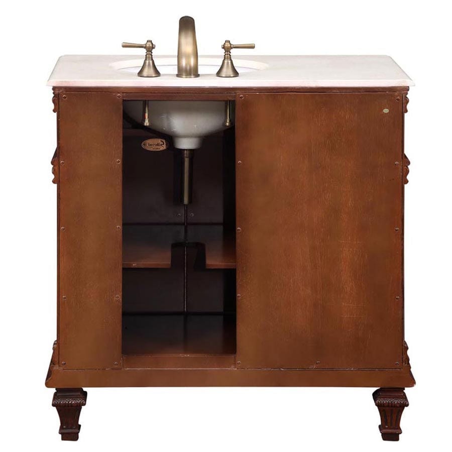 Silkroad Exclusive 36-inch Crema Marfil Marble Top Single Sink Bathroom Vanity - HYP-0210-CM-UWC-36-R - Molaix610256800219Bathroom VanityHYP-0210-CM-UWC-36-R