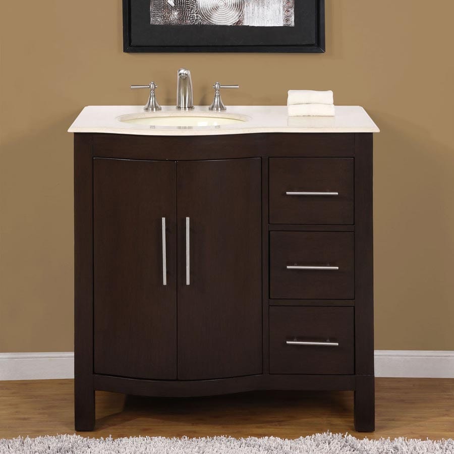 Silkroad Exclusive 36-inch Crema Marfil Marble Top Single Sink Bathroom Vanity - HYP-0912-CM-UWC-36-L - Molaix610256800950Bathroom VanityHYP-0912-CM-UWC-36-L