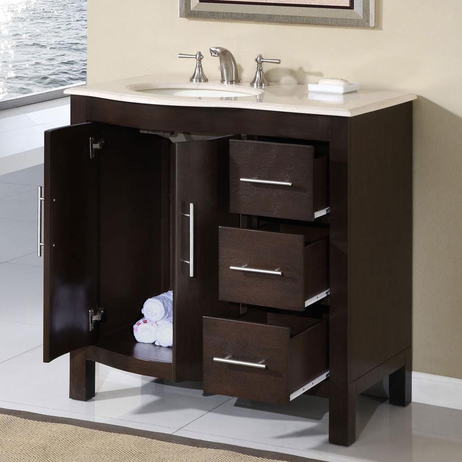 Silkroad Exclusive 36-inch Crema Marfil Marble Top Single Sink Bathroom Vanity - HYP-0912-CM-UWC-36-L - Molaix610256800950Bathroom VanityHYP-0912-CM-UWC-36-L