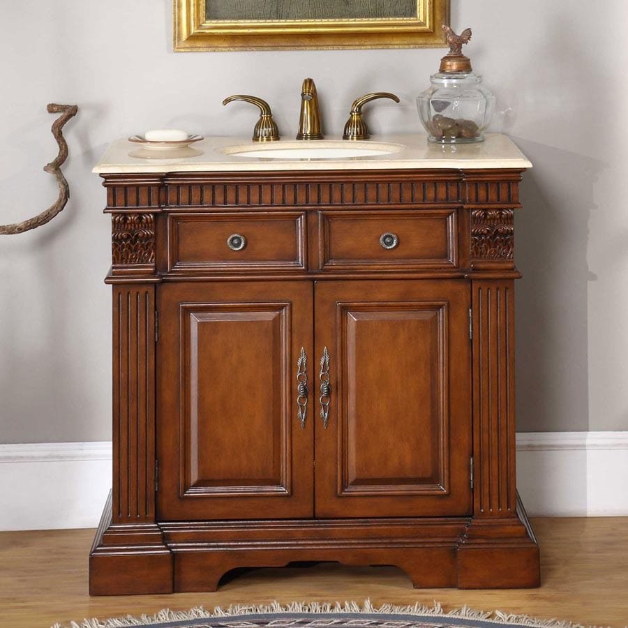 Silkroad Exclusive 36-inch Crema Marfil Marble Top Single Sink Bathroom Vanity - LTP-0182-CM-UIC-36 - Molaix610256801223Bathroom VanityLTP-0182-CM-UIC-36