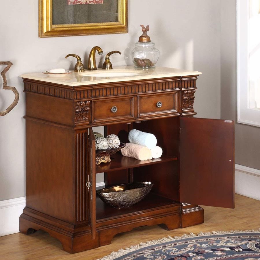 Silkroad Exclusive 36-inch Crema Marfil Marble Top Single Sink Bathroom Vanity - LTP-0182-CM-UIC-36 - Molaix610256801223Bathroom VanityLTP-0182-CM-UIC-36