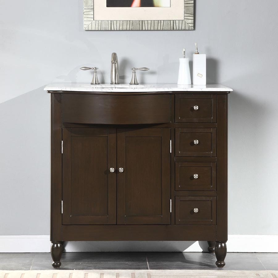 Silkroad Exclusive 38-inch Carrara White Marble Top Single Sink Bathroom Vanity - HYP-0902-WM-UWC-38-L - Molaix610256802015Bathroom VanityHYP-0902-WM-UWC-38-L