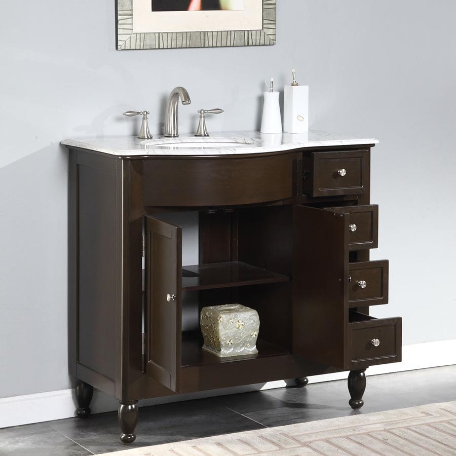 Silkroad Exclusive 38-inch Carrara White Marble Top Single Sink Bathroom Vanity - HYP-0902-WM-UWC-38-L - Molaix610256802015Bathroom VanityHYP-0902-WM-UWC-38-L
