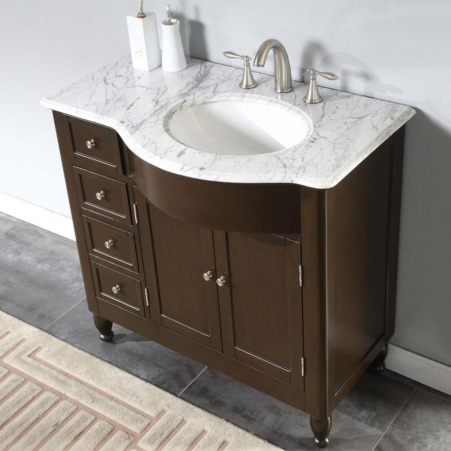 Silkroad Exclusive 38-inch Carrara White Marble Top Single Sink Bathroom Vanity - HYP-0902-WM-UWC-38-R - Molaix610256802022Bathroom VanityHYP-0902-WM-UWC-38-R