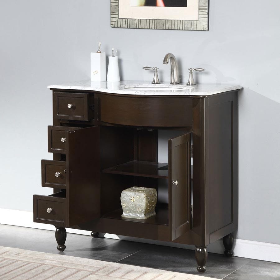 Silkroad Exclusive 38-inch Carrara White Marble Top Single Sink Bathroom Vanity - HYP-0902-WM-UWC-38-R - Molaix610256802022Bathroom VanityHYP-0902-WM-UWC-38-R