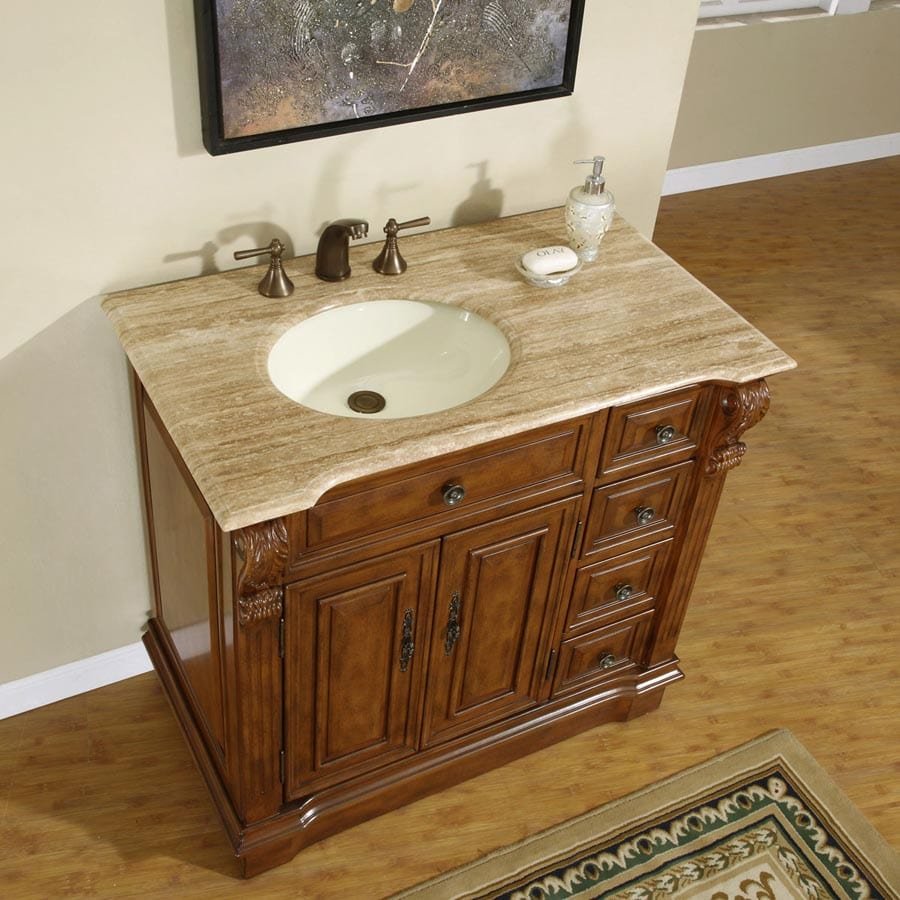 Silkroad Exclusive 38-inch Travertine Top Single Sink Bathroom Vanity - HYP-0904-T-UIC-38-L - Molaix610256800844Bathroom VanityHYP-0904-T-UIC-38-L