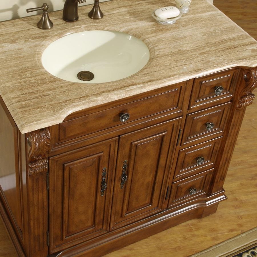 Silkroad Exclusive 38-inch Travertine Top Single Sink Bathroom Vanity - HYP-0904-T-UIC-38-L - Molaix610256800844Bathroom VanityHYP-0904-T-UIC-38-L