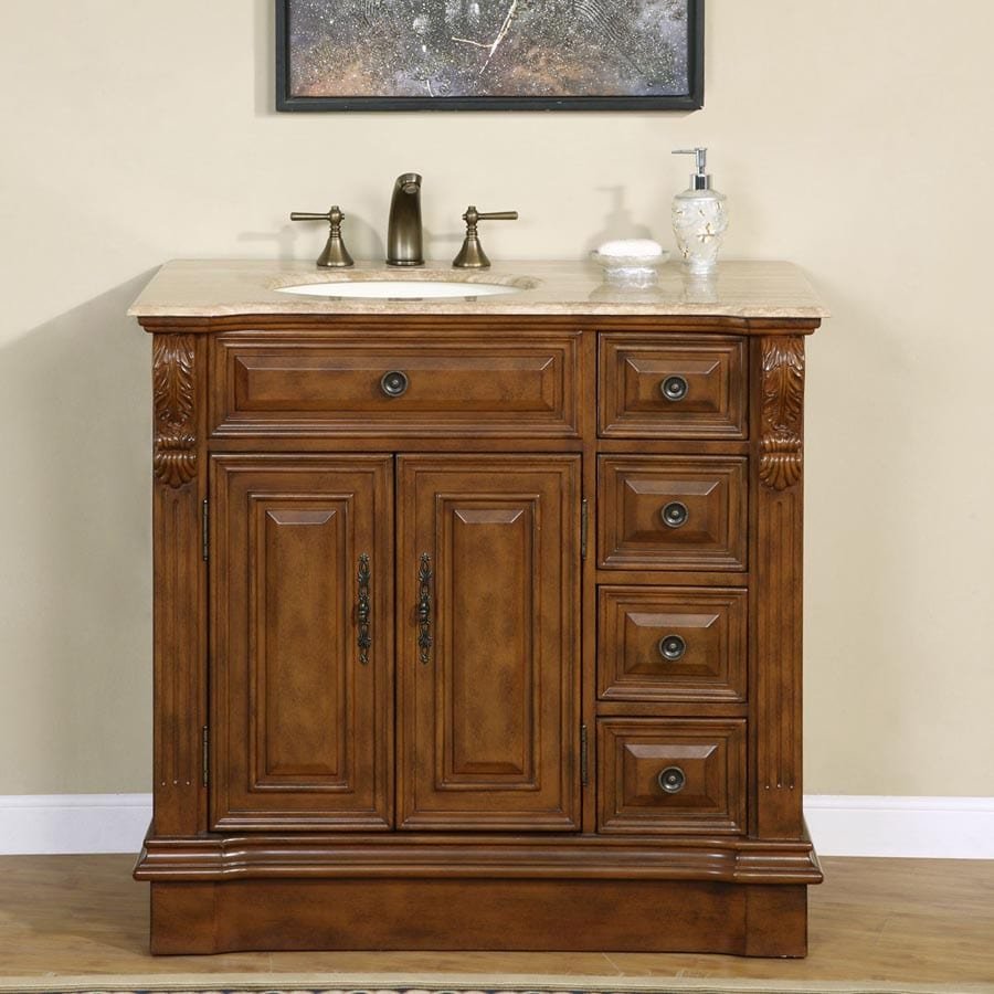Silkroad Exclusive 38-inch Travertine Top Single Sink Bathroom Vanity - HYP-0904-T-UIC-38-L - Molaix610256800844Bathroom VanityHYP-0904-T-UIC-38-L