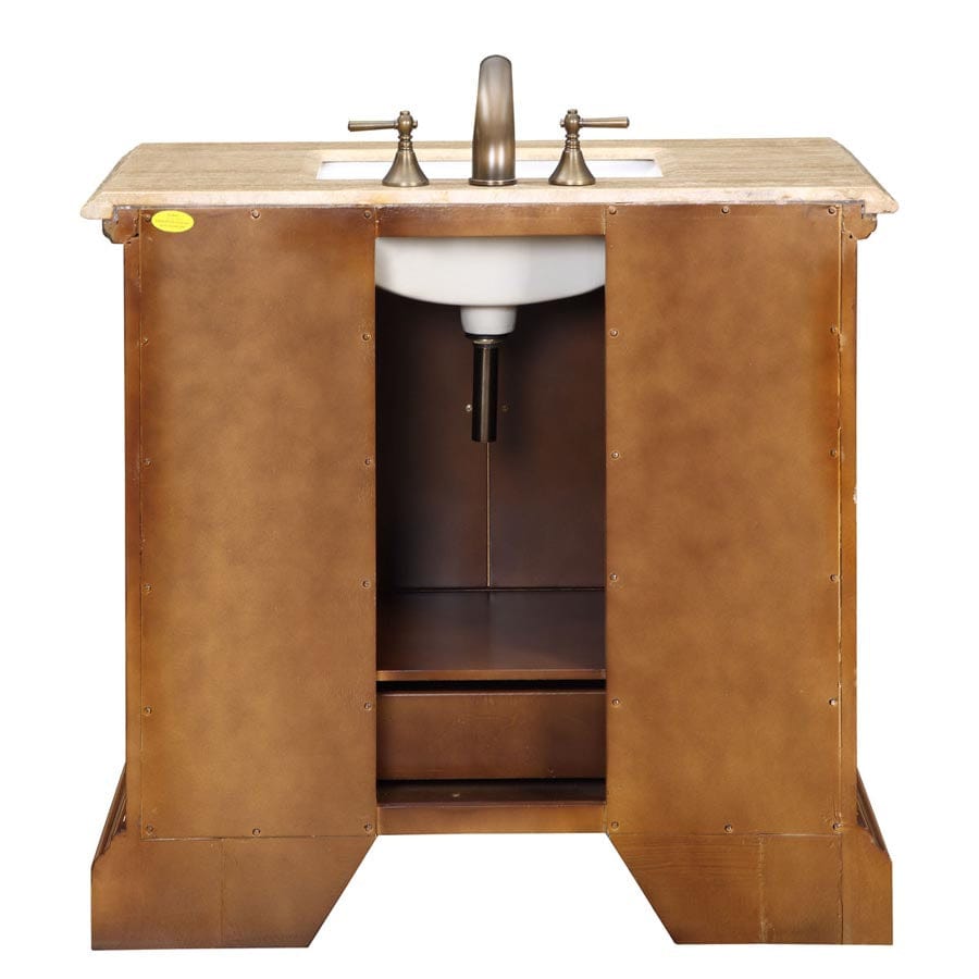 Silkroad Exclusive 38.75-inch Travertine Top Single Sink Bathroom Vanity - HYP-0907-T-UWC-38 - Molaix610256800875Bathroom VanityHYP-0907-T-UWC-38