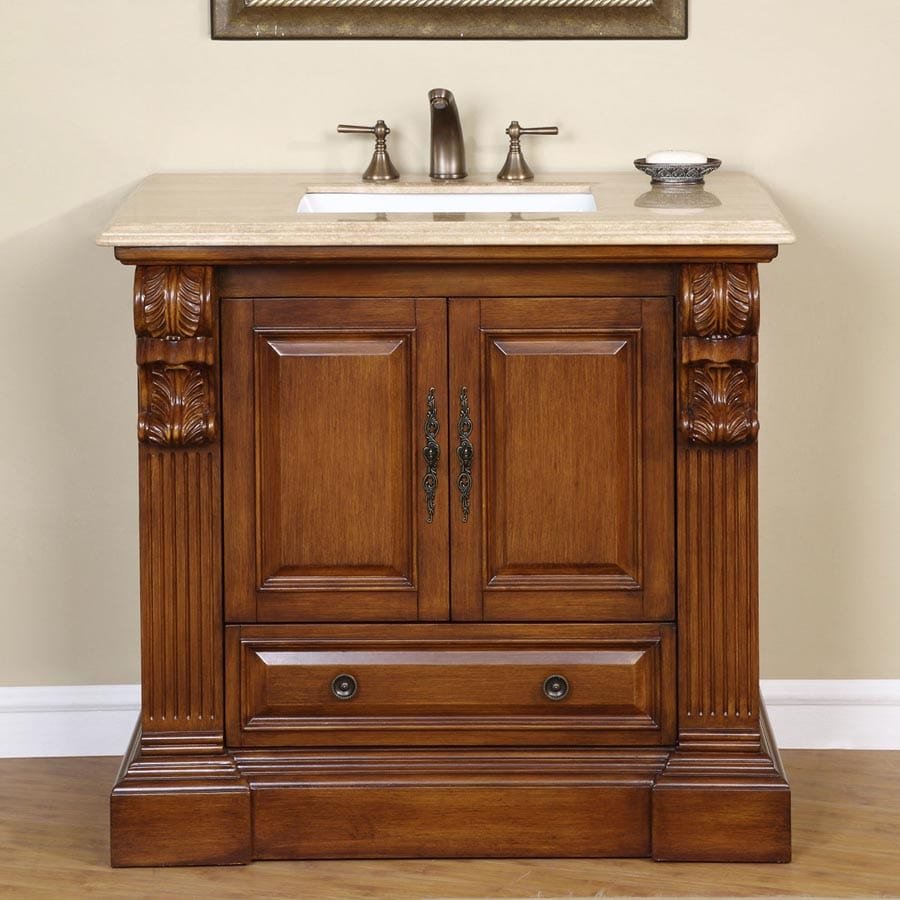 Silkroad Exclusive 38.75-inch Travertine Top Single Sink Bathroom Vanity - HYP-0907-T-UWC-38 - Molaix610256800875Bathroom VanityHYP-0907-T-UWC-38