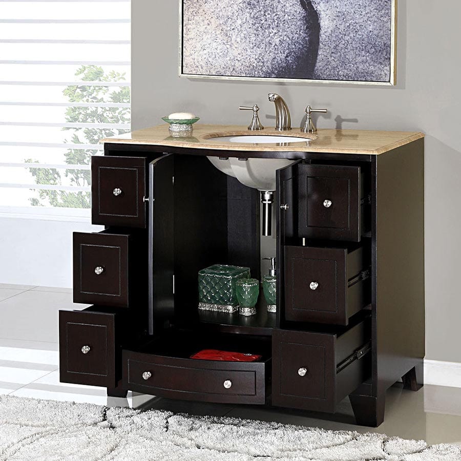 Silkroad Exclusive 40-inch Travertine Top Single Sink Bathroom Vanity - HYP-0703-T-UWC-40 - Molaix610256800493Bathroom VanityHYP-0703-T-UWC-40