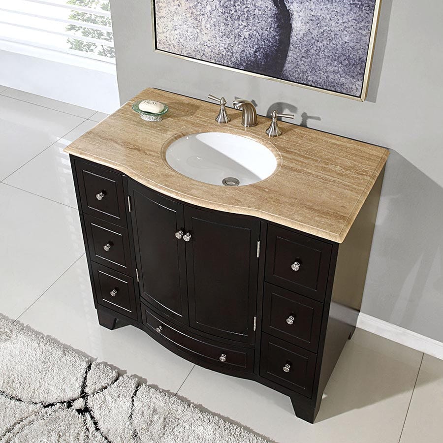 Silkroad Exclusive 40-inch Travertine Top Single Sink Bathroom Vanity - HYP-0703-T-UWC-40 - Molaix610256800493Bathroom VanityHYP-0703-T-UWC-40