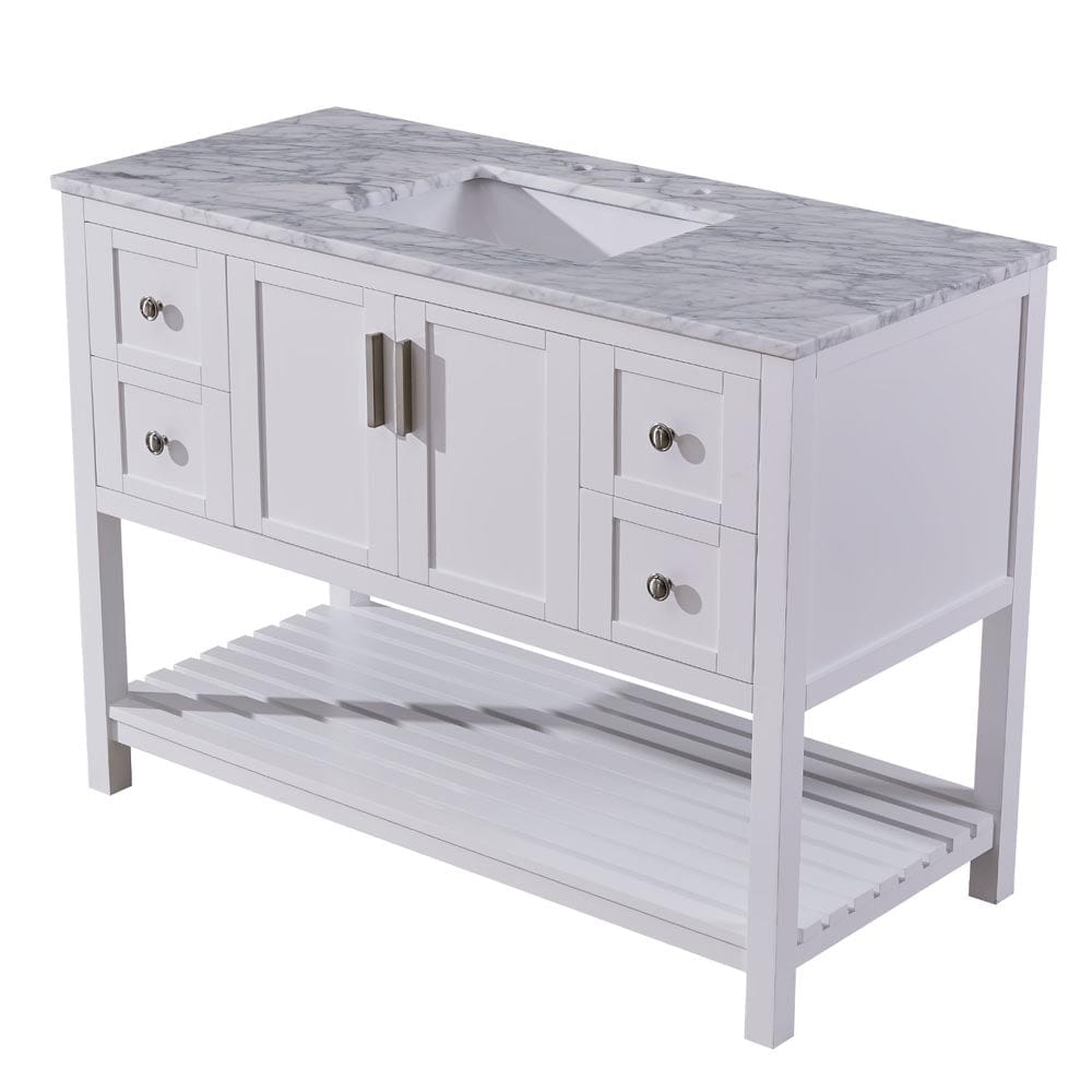 Silkroad Exclusive 48-inch Carrara White Marble Top Single Sink Bathroom Vanity - V10048WWSC - Molaix600316839457Bathroom VanityV10048WWSC