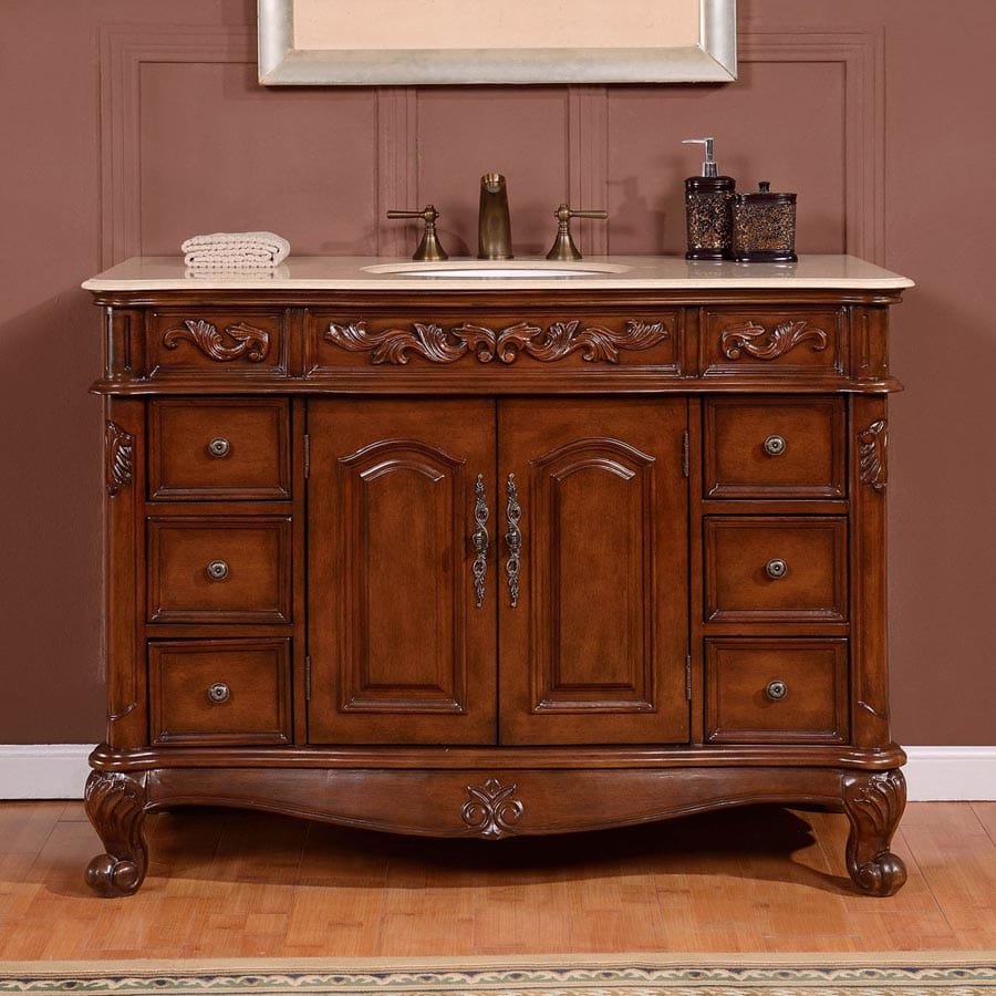 Silkroad Exclusive 48-inch Crema Marfil Marble Top Single Sink Bathroom Vanity - ZY-0250-CM-UWC-48 - Molaix610256802633Bathroom VanityZY-0250-CM-UWC-48