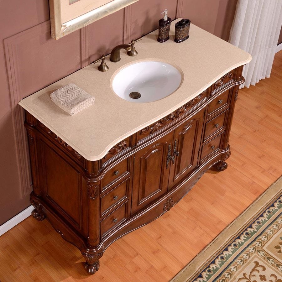 Silkroad Exclusive 48-inch Crema Marfil Marble Top Single Sink Bathroom Vanity - ZY-0250-CM-UWC-48 - Molaix610256802633Bathroom VanityZY-0250-CM-UWC-48