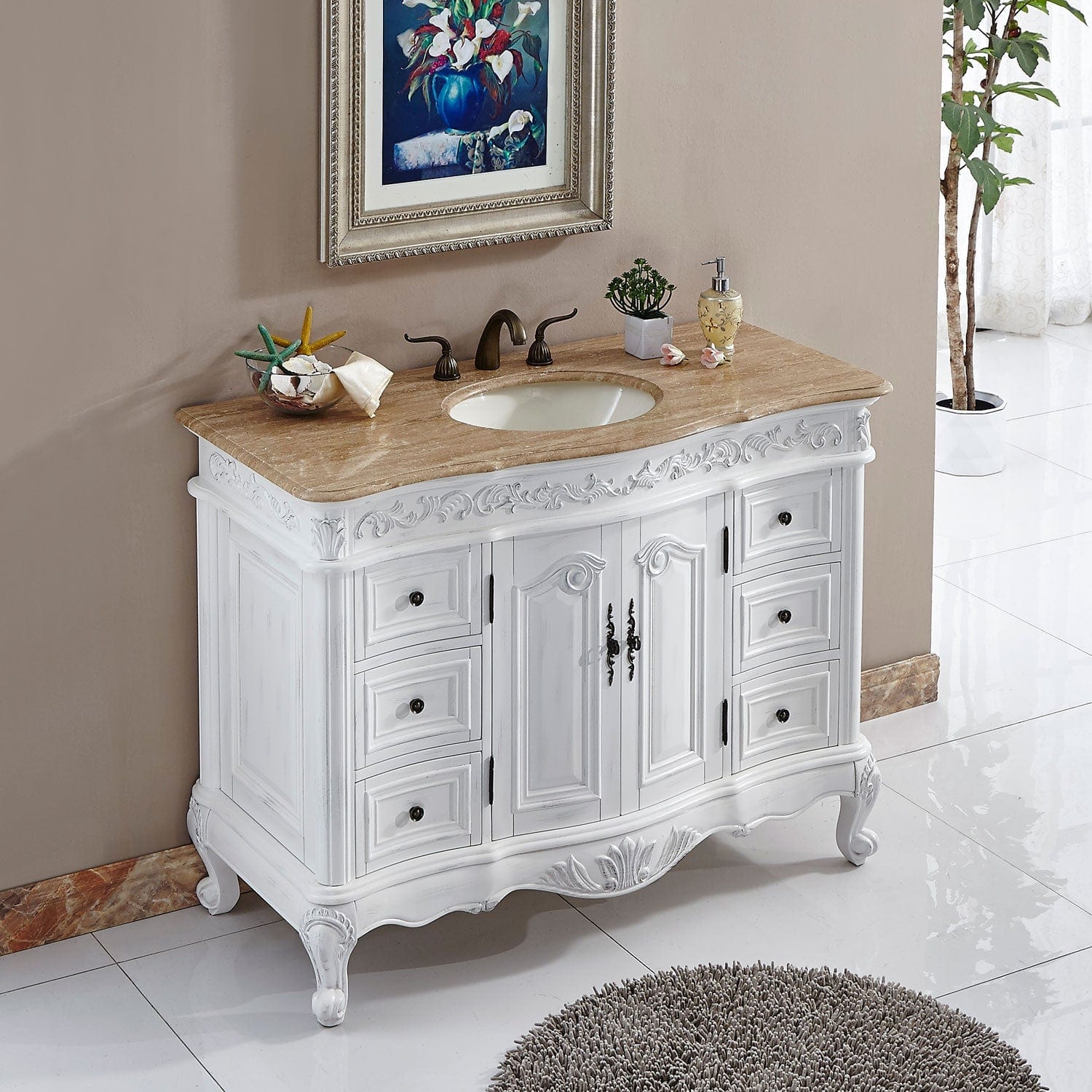 Silkroad Exclusive 48-inch Travertine Top Single Sink Bathroom Vanity - HYP-0152-T-UIC-48 - Molaix610256799964Bathroom VanityHYP-0152-T-UIC-48