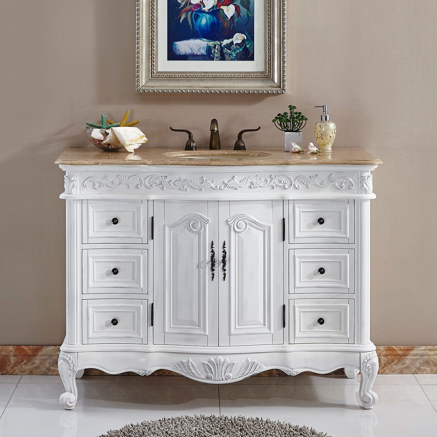 Silkroad Exclusive 48-inch Travertine Top Single Sink Bathroom Vanity - HYP-0152-T-UIC-48 - Molaix610256799964Bathroom VanityHYP-0152-T-UIC-48