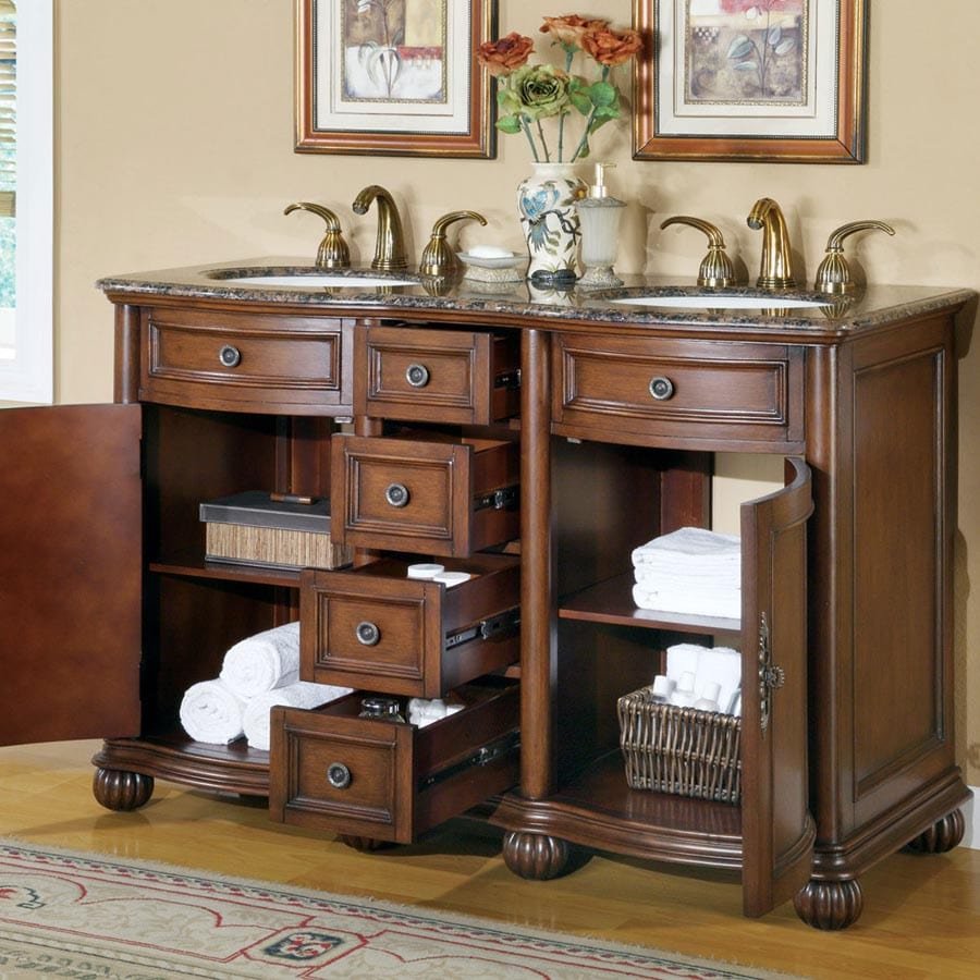 Silkroad Exclusive 52-inch Baltic Brown Granite Top Double Sink Bathroom Vanity - LTP-0180-BB-UIC-52 - Molaix610256801148Bathroom VanityLTP-0180-BB-UIC-52