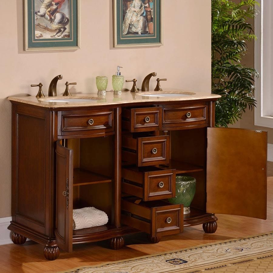 Silkroad Exclusive 52-inch Travertine Top Double Sink Bathroom Vanity - LTR-0180-T-UWC-52 - Molaix610256802657Bathroom VanityLTR-0180-T-UWC-52