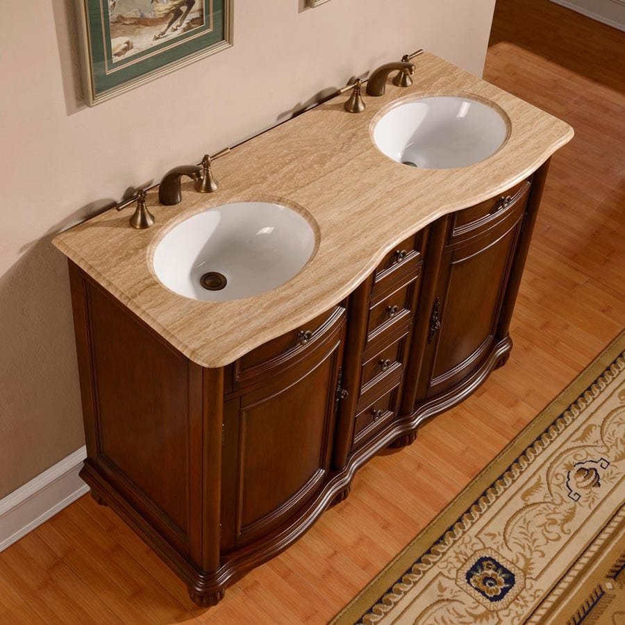 Silkroad Exclusive 52-inch Travertine Top Double Sink Bathroom Vanity - LTR-0180-T-UWC-52 - Molaix610256802657Bathroom VanityLTR-0180-T-UWC-52