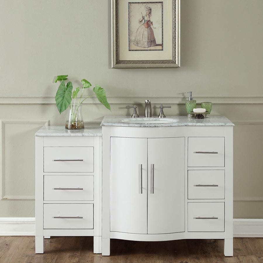 Silkroad Exclusive 53.5-inch Carrara White Marble Top Single Sink Bathroom Vanity - V0290WW54L - Molaix600316839136Bathroom VanityV0290WW54L