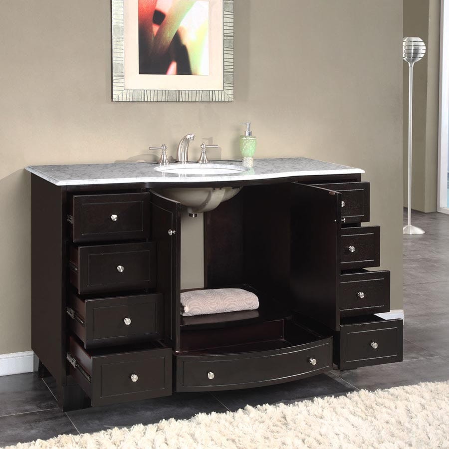 Silkroad Exclusive 55-inch Carrara White Marble Top Single Sink Bathroom Vanity - HYP-0703-WM-UWC-55 - Molaix610256802152Bathroom VanityHYP-0703-WM-UWC-55