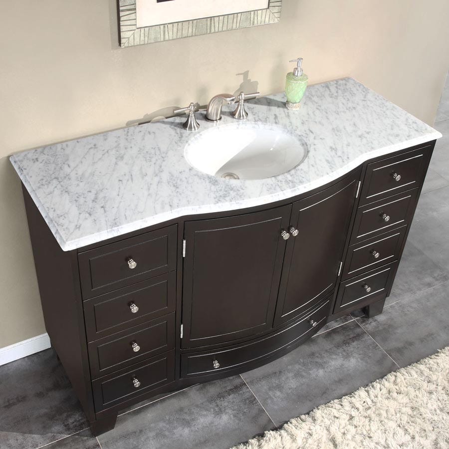 Silkroad Exclusive 55-inch Carrara White Marble Top Single Sink Bathroom Vanity - HYP-0703-WM-UWC-55 - Molaix610256802152Bathroom VanityHYP-0703-WM-UWC-55