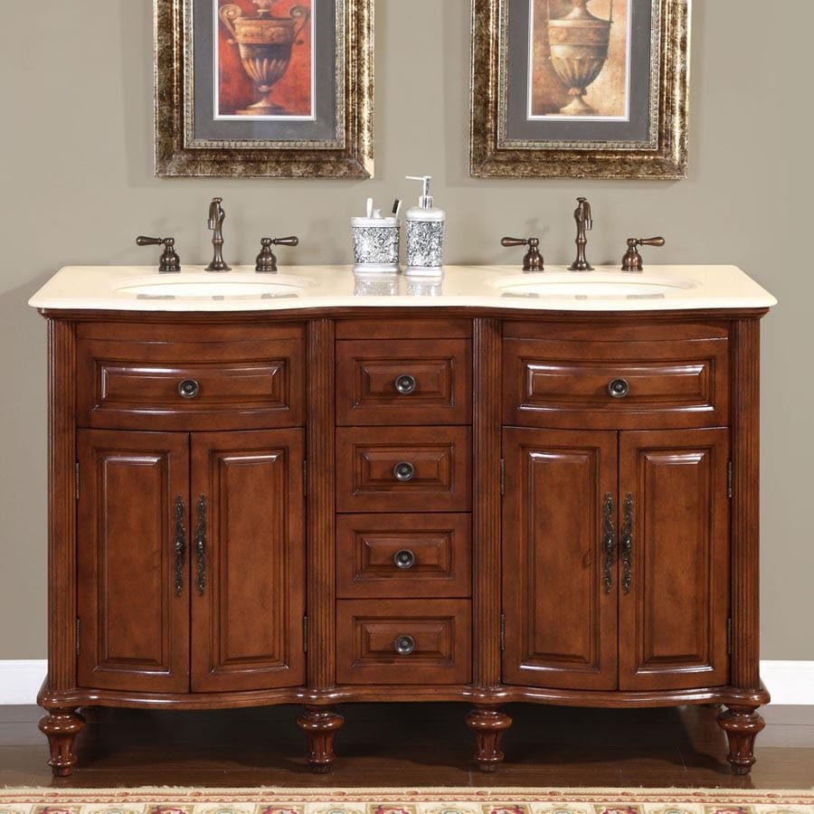 Silkroad Exclusive 55-inch Crema Marfil Marble Top Double Sink Bathroom Vanity - HYP-0719-CM-UIC-55 - Molaix610256800684Bathroom VanityHYP-0719-CM-UIC-55