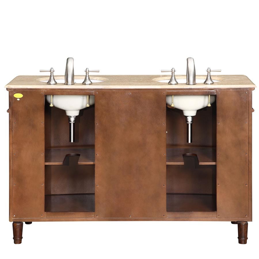 Silkroad Exclusive 55-inch Travertine Top Double Sink Bathroom Vanity - HYP-0222-T-UWC-55 - Molaix610256800400Bathroom VanityHYP-0222-T-UWC-55