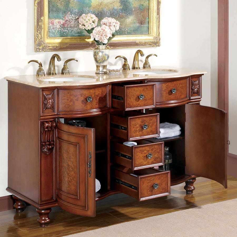 Silkroad Exclusive 55-inch Travertine Top Double Sink Bathroom Vanity - JYP-0192-T-UIC-55 - Molaix610256801056Bathroom VanityJYP-0192-T-UIC-55
