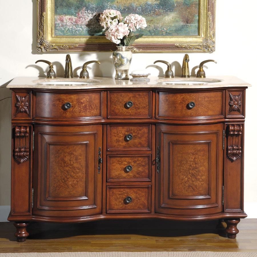 Silkroad Exclusive 55-inch Travertine Top Double Sink Bathroom Vanity - JYP-0192-T-UIC-55 - Molaix610256801056Bathroom VanityJYP-0192-T-UIC-55