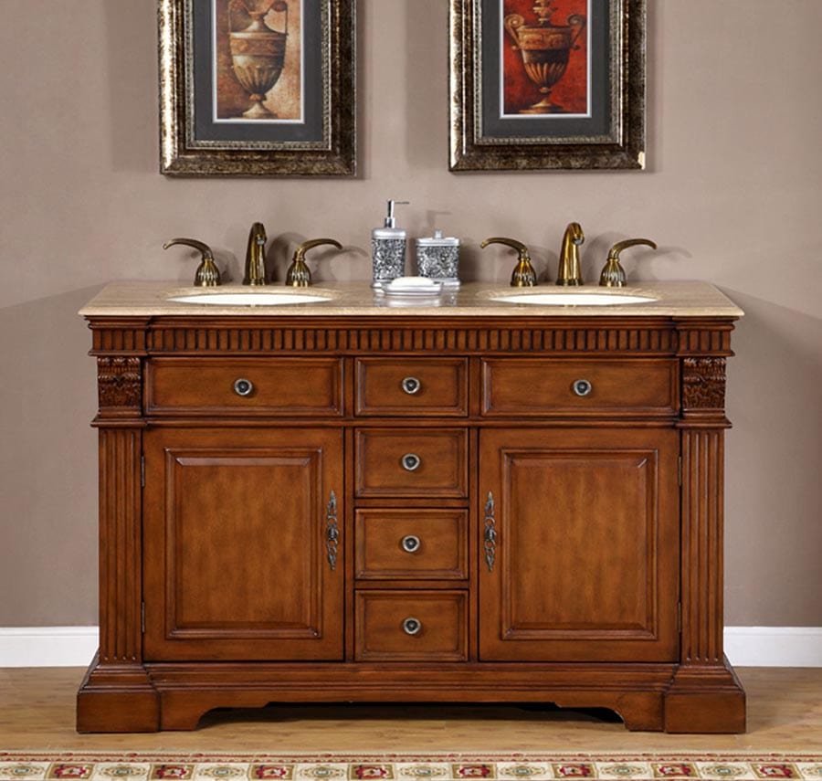 Silkroad Exclusive 55-inch Travertine Top Double Sink Bathroom Vanity - LTP-0181-T-UIC-55 - Molaix610256801193Bathroom VanityLTP-0181-T-UIC-55