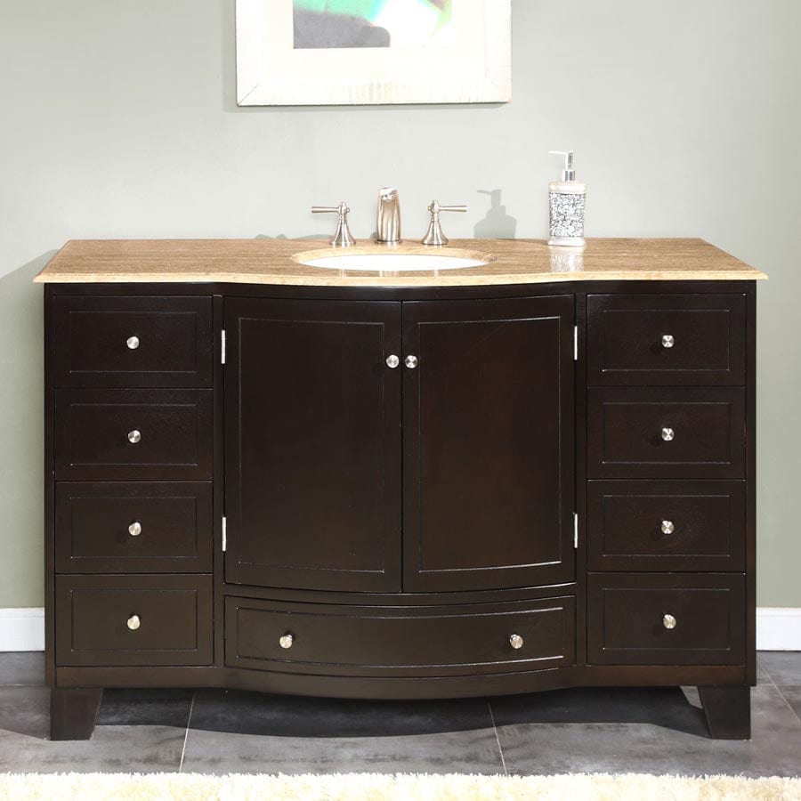 Silkroad Exclusive 55-inch Travertine Top Single Sink Bathroom Vanity - HYP-0703-T-UWC-55 - Molaix610256802145Bathroom VanityHYP-0703-T-UWC-55
