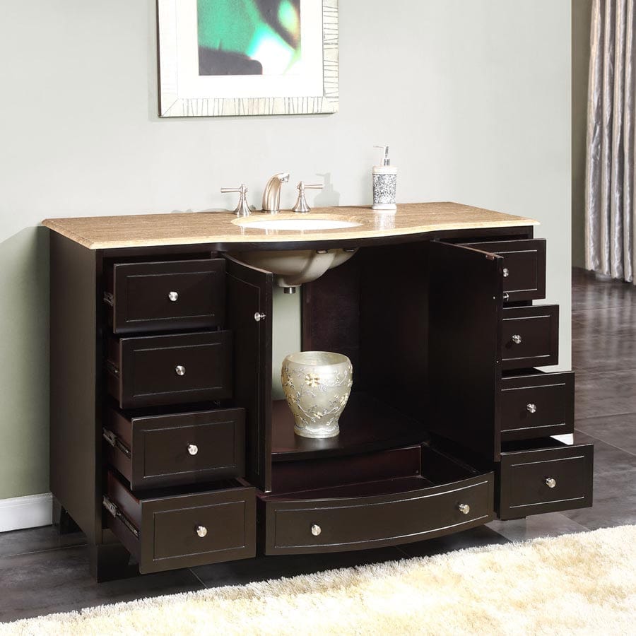 Silkroad Exclusive 55-inch Travertine Top Single Sink Bathroom Vanity - HYP-0703-T-UWC-55 - Molaix610256802145Bathroom VanityHYP-0703-T-UWC-55