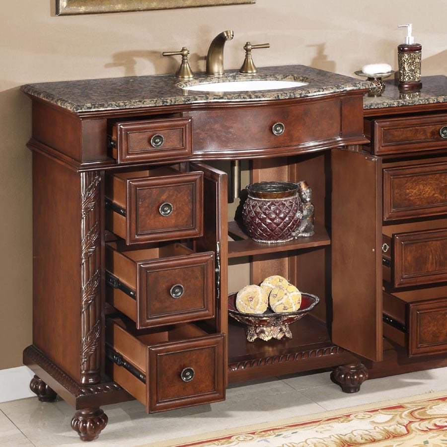 Silkroad Exclusive 55.5-inch Baltic Brown Granite Top Single Sink Bathroom Vanity - HYP-0213-BB-UWC-56-R - Molaix610256801483Bathroom VanityHYP-0213-BB-UWC-56-R