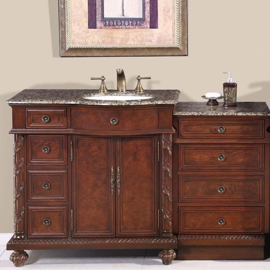 Silkroad Exclusive 55.5-inch Baltic Brown Granite Top Single Sink Bathroom Vanity - HYP-0213-BB-UWC-56-R - Molaix610256801483Bathroom VanityHYP-0213-BB-UWC-56-R