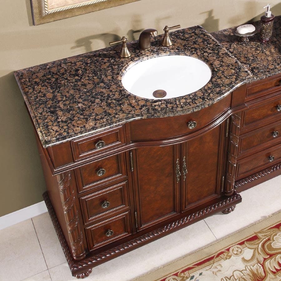 Silkroad Exclusive 55.5-inch Baltic Brown Granite Top Single Sink Bathroom Vanity - HYP-0213-BB-UWC-56-R - Molaix610256801483Bathroom VanityHYP-0213-BB-UWC-56-R