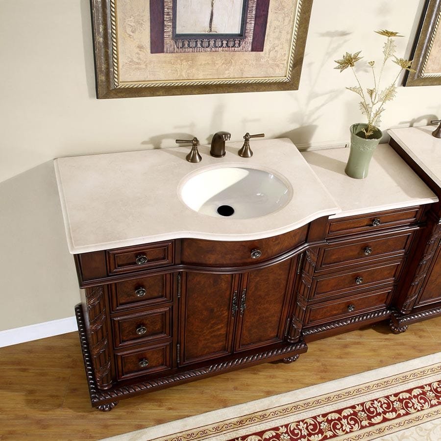 Silkroad Exclusive 55.5-inch Crema Marfil Marble Top Single Sink Bathroom Vanity - HYP-0213-CM-UIC-56-R - Molaix610256801513Bathroom VanityHYP-0213-CM-UIC-56-R