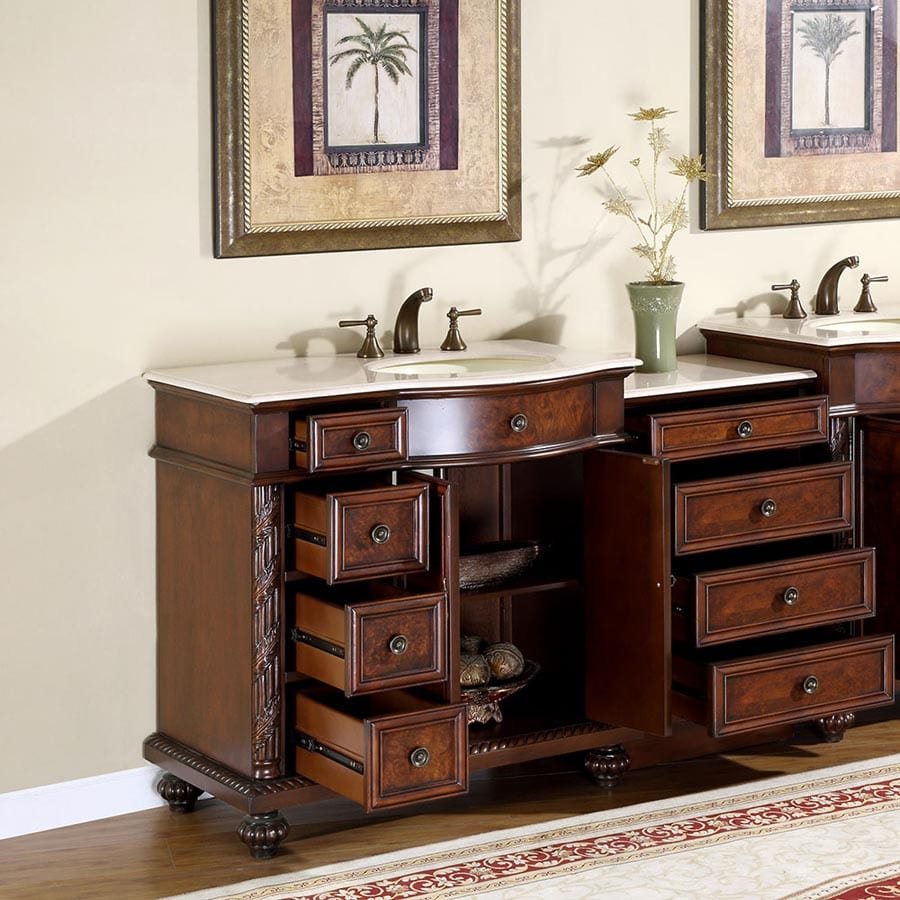 Silkroad Exclusive 55.5-inch Crema Marfil Marble Top Single Sink Bathroom Vanity - HYP-0213-CM-UIC-56-R - Molaix610256801513Bathroom VanityHYP-0213-CM-UIC-56-R