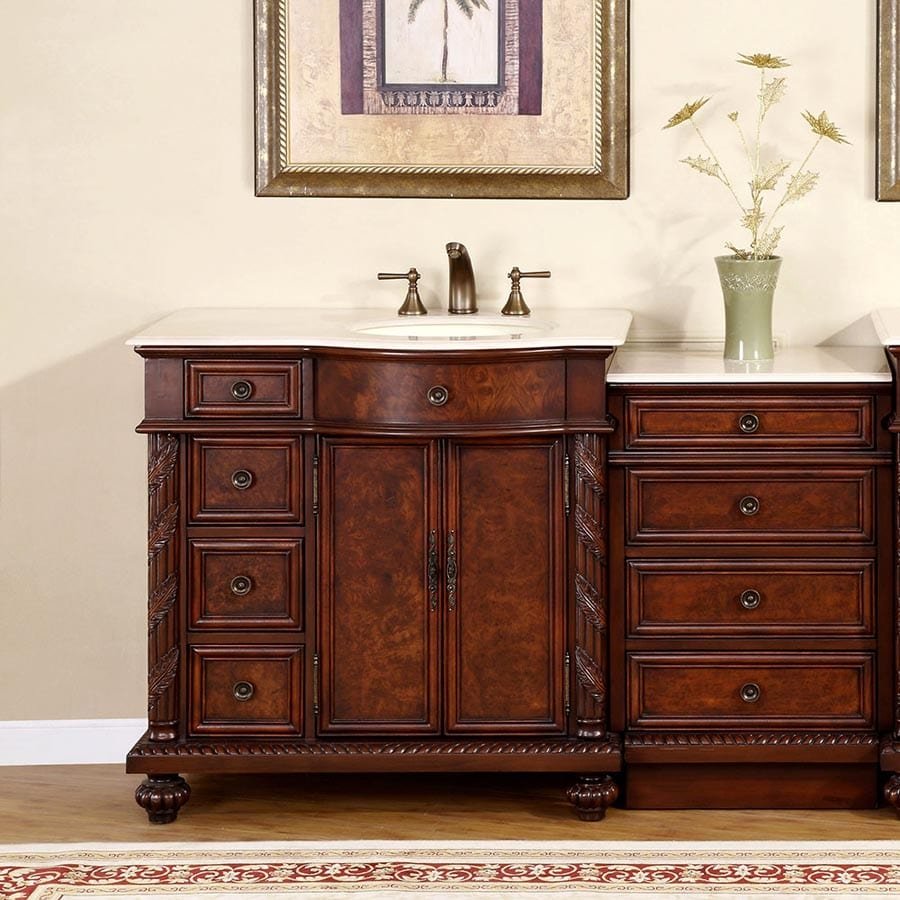 Silkroad Exclusive 55.5-inch Crema Marfil Marble Top Single Sink Bathroom Vanity - HYP-0213-CM-UIC-56-R - Molaix610256801513Bathroom VanityHYP-0213-CM-UIC-56-R