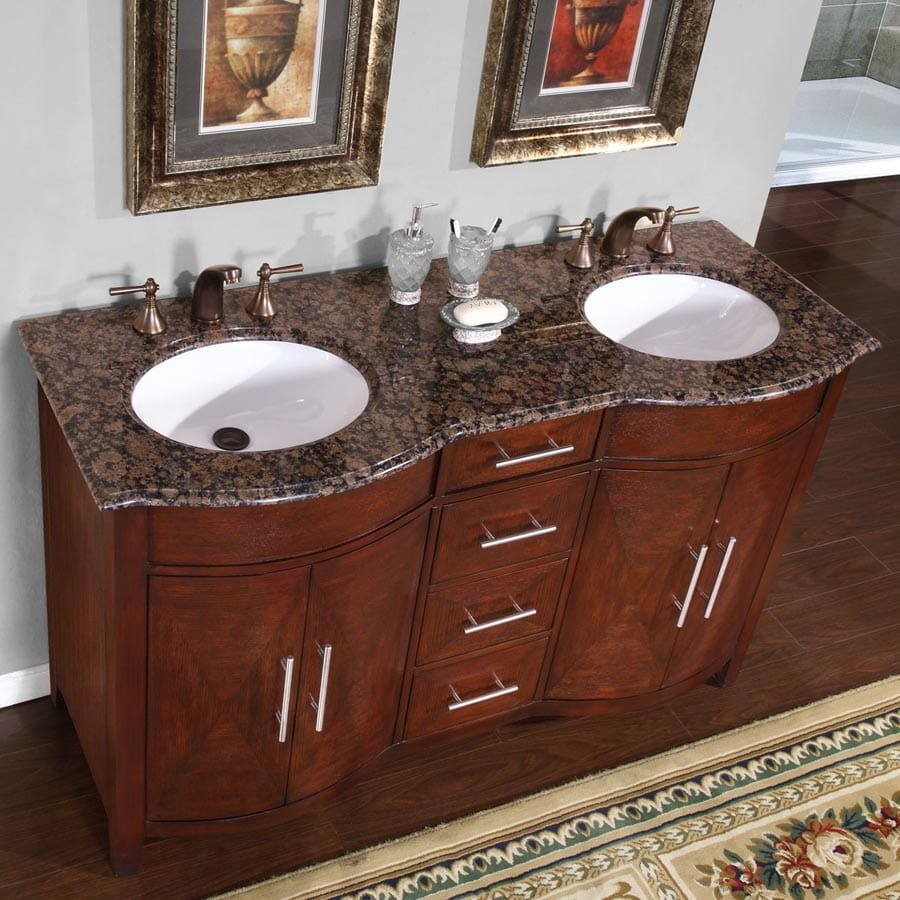 Silkroad Exclusive 58-inch Baltic Brown Granite Top Double Sink Bathroom Vanity - HYP-0221-BB-UWC-58 - Molaix610256800394Bathroom VanityHYP-0221-BB-UWC-58