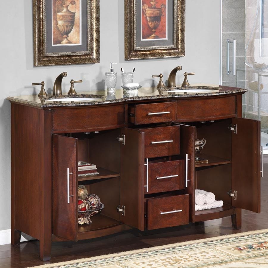 Silkroad Exclusive 58-inch Baltic Brown Granite Top Double Sink Bathroom Vanity - HYP-0221-BB-UWC-58 - Molaix610256800394Bathroom VanityHYP-0221-BB-UWC-58
