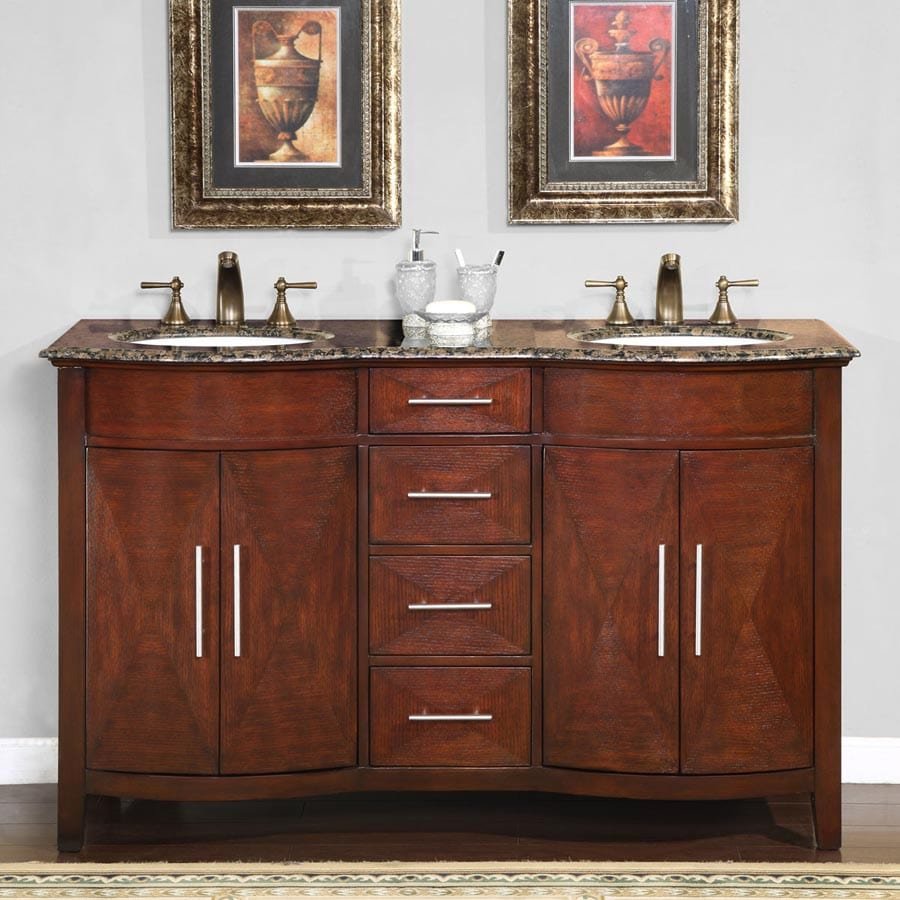 Silkroad Exclusive 58-inch Baltic Brown Granite Top Double Sink Bathroom Vanity - HYP-0221-BB-UWC-58 - Molaix610256800394Bathroom VanityHYP-0221-BB-UWC-58