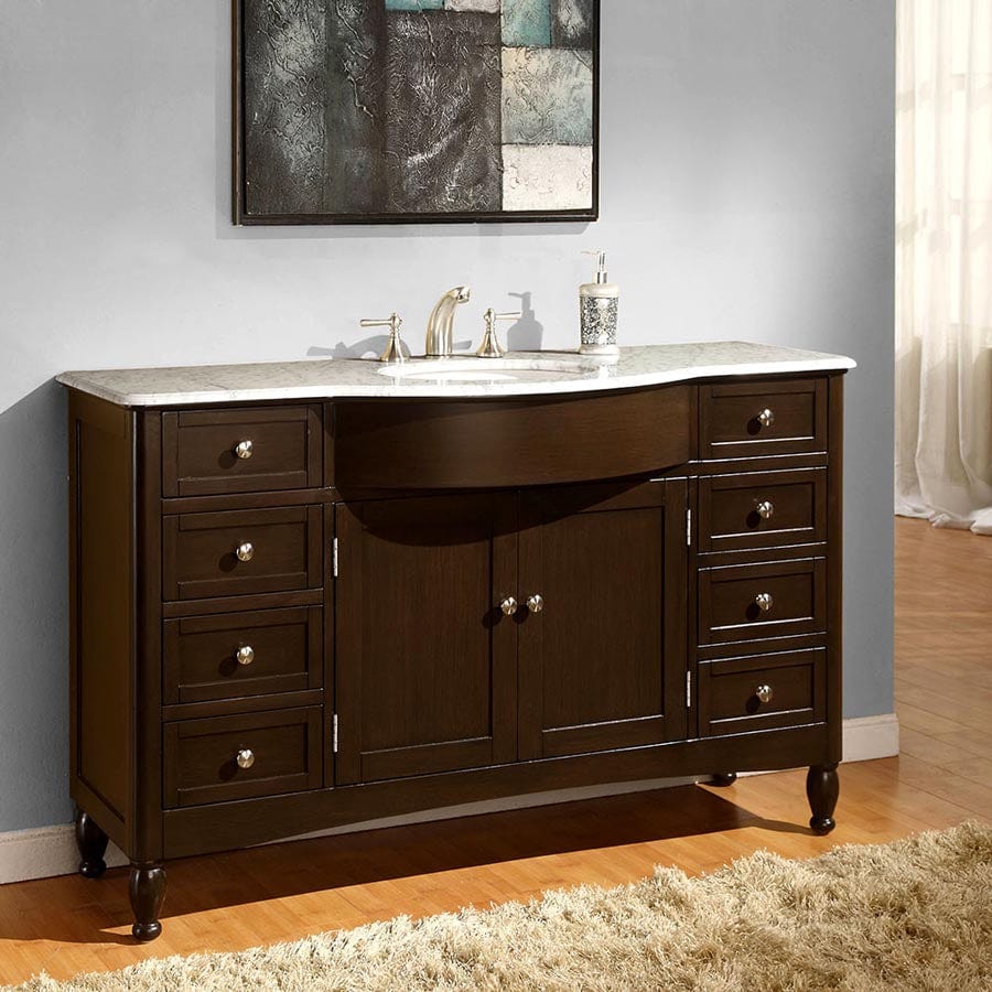Silkroad Exclusive 58-inch Carrara White Marble Top Single Sink Bathroom Vanity - HYP-0717-WM-UWC-58 - Molaix610256802138Bathroom VanityHYP-0717-WM-UWC-58