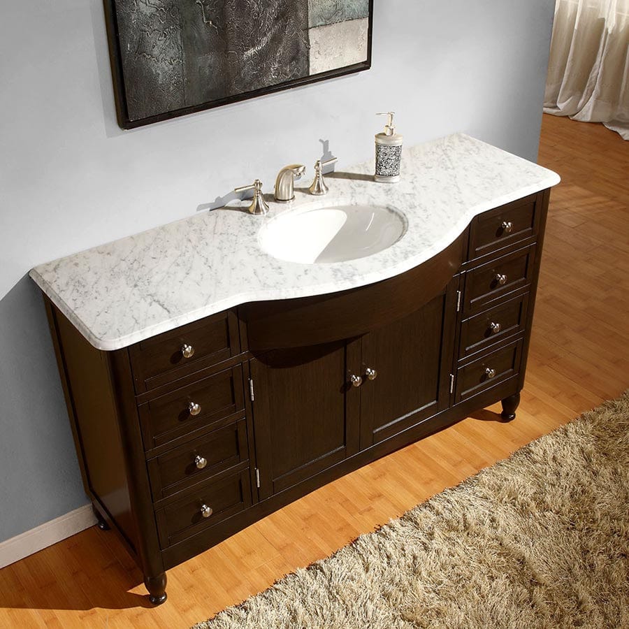 Silkroad Exclusive 58-inch Carrara White Marble Top Single Sink Bathroom Vanity - HYP-0717-WM-UWC-58 - Molaix610256802138Bathroom VanityHYP-0717-WM-UWC-58