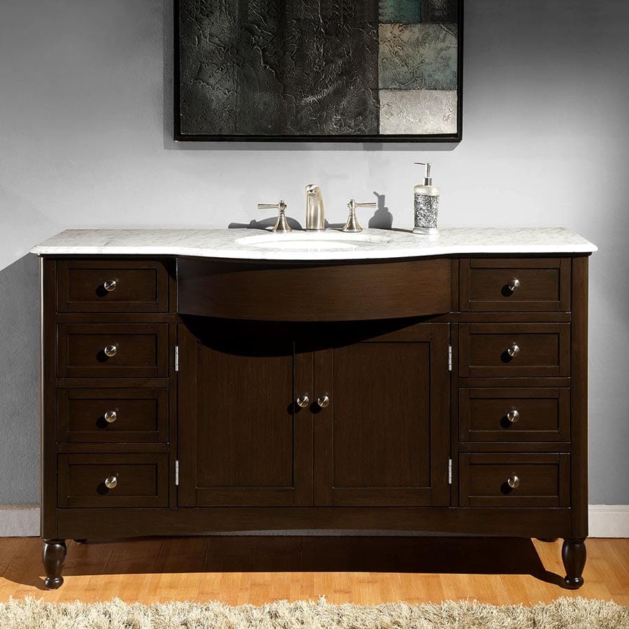 Silkroad Exclusive 58-inch Carrara White Marble Top Single Sink Bathroom Vanity - HYP-0717-WM-UWC-58 - Molaix610256802138Bathroom VanityHYP-0717-WM-UWC-58